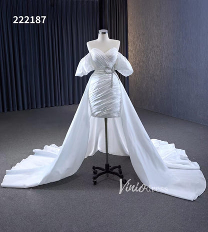Convertible Short Wedding Dresses with Detachable Train 222187-wedding dresses 2025 -Viniodress-Ivory-Custom Size-