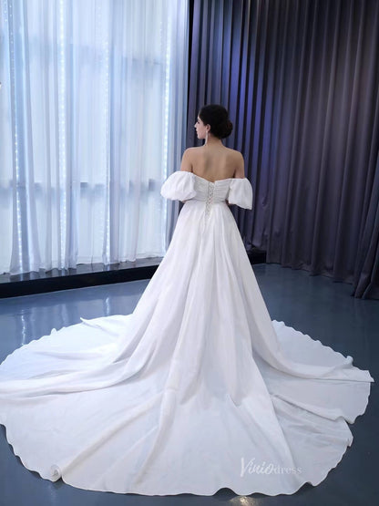 Convertible Short Wedding Dresses with Detachable Train 222187-wedding dresses 2025 -Viniodress-Ivory-Custom Size-