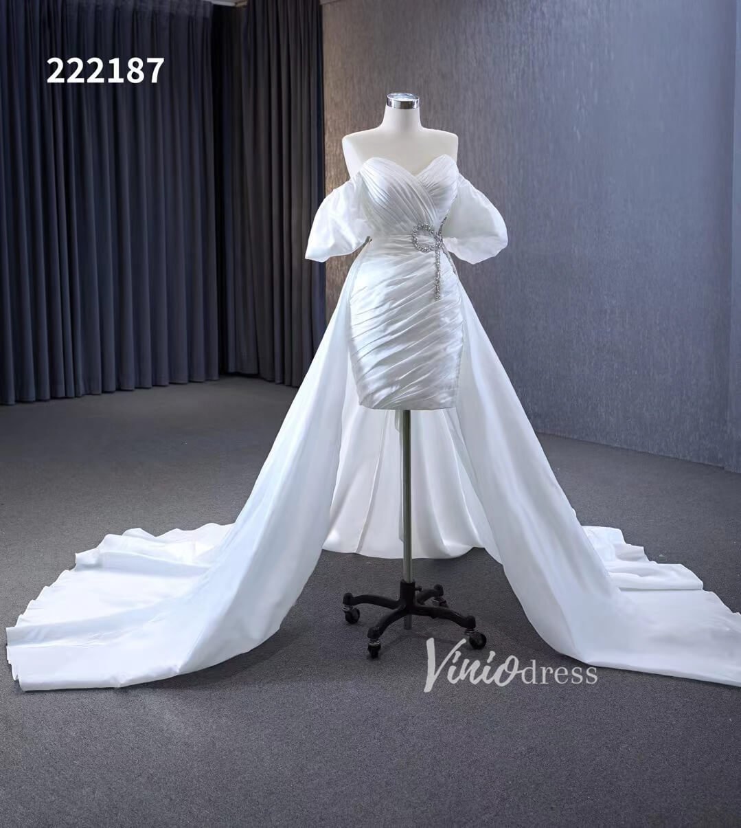 Convertible Short Wedding Dresses with Detachable Train 222187-wedding dresses 2025 -Viniodress-Ivory-Custom Size-