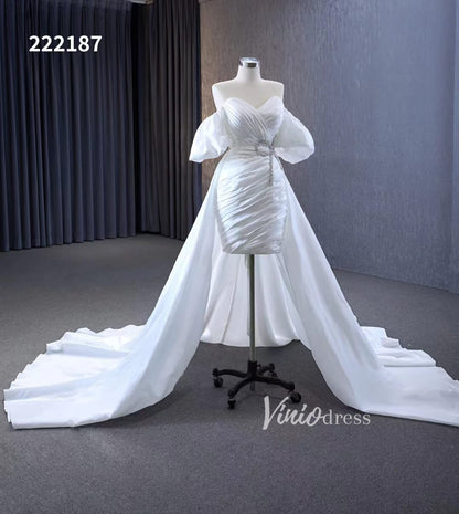 Convertible Short Wedding Dresses with Detachable Train 222187-wedding dresses 2025 -Viniodress-Ivory-Custom Size-