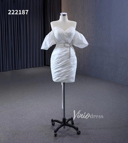 Convertible Short Wedding Dresses with Detachable Train 222187-wedding dresses 2025 -Viniodress-Ivory-Custom Size-