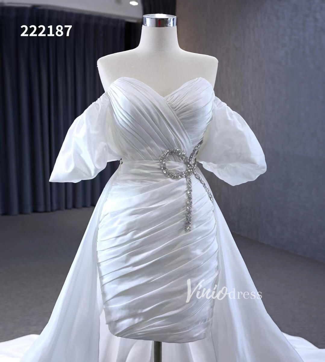 Convertible Short Wedding Dresses with Detachable Train 222187-wedding dresses 2025 -Viniodress-Ivory-Custom Size-