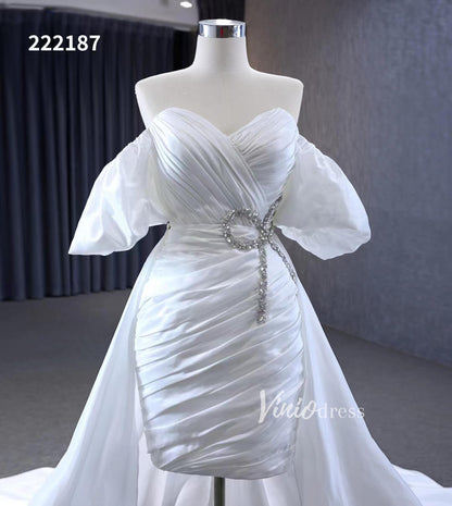 Convertible Short Wedding Dresses with Detachable Train 222187-wedding dresses 2025 -Viniodress-Ivory-Custom Size-