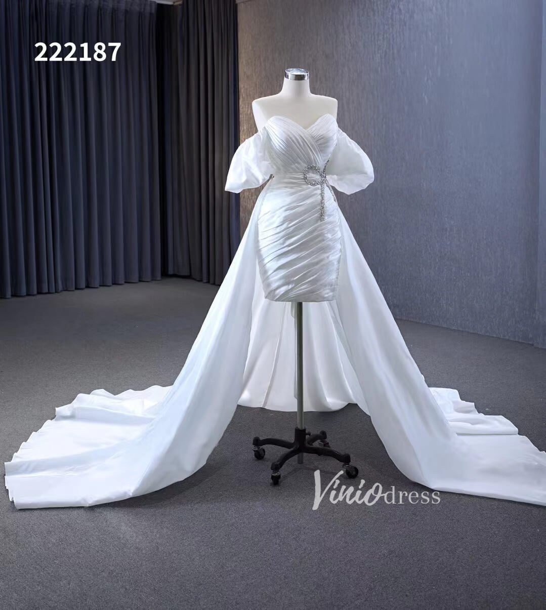 Convertible Short Wedding Dresses with Detachable Train 222187 - Viniodresswedding dressesIvoryCustom Size - Formal Dresses - Ball Gowns