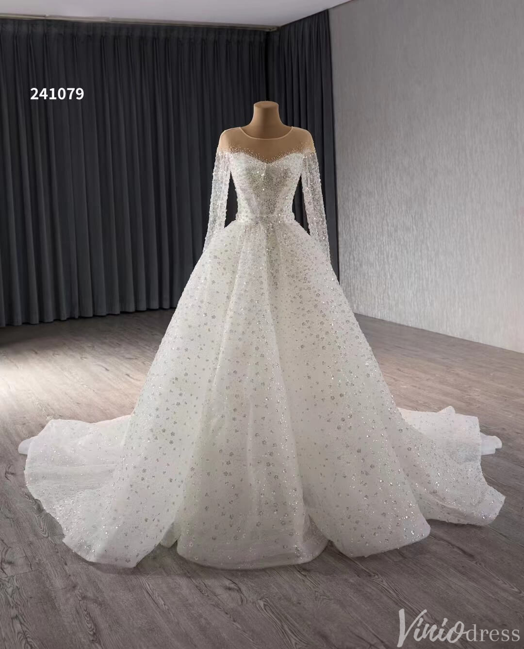 Convertible Two Piece Balll Gown Wedding Dresses with Long Sleeves 241079-wedding dresses 2025 -Viniodress-Ivory-Custom Size-