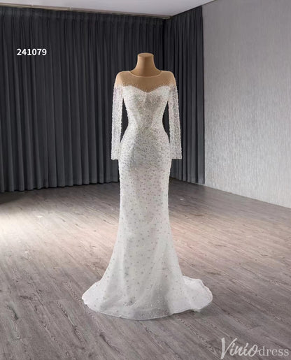 Convertible Two Piece Balll Gown Wedding Dresses with Long Sleeves 241079-wedding dresses 2025 -Viniodress-Ivory-Custom Size-