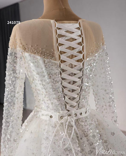 Convertible Two Piece Balll Gown Wedding Dresses with Long Sleeves 241079-wedding dresses 2025 -Viniodress-Ivory-Custom Size-