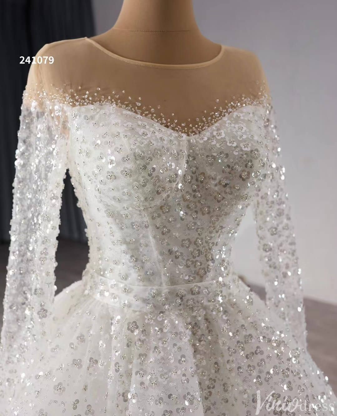 Convertible Two Piece Balll Gown Wedding Dresses with Long Sleeves 241079-wedding dresses 2025 -Viniodress-Ivory-Custom Size-