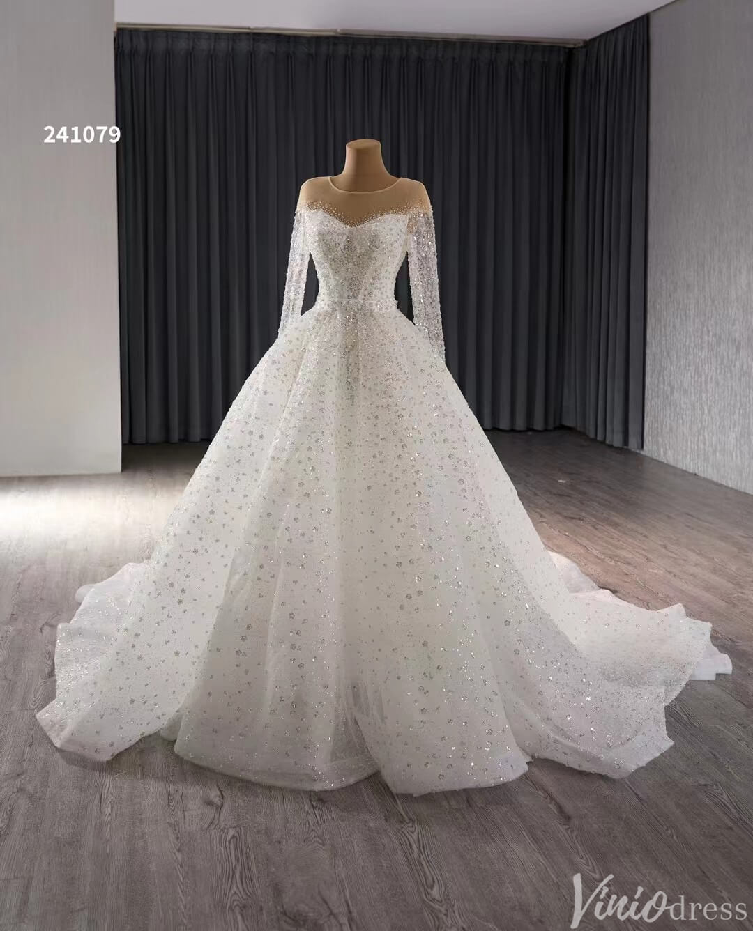 Convertible Two Piece Balll Gown Wedding Dresses with Long Sleeves 241079-wedding dresses 2025 -Viniodress-Ivory-Custom Size-