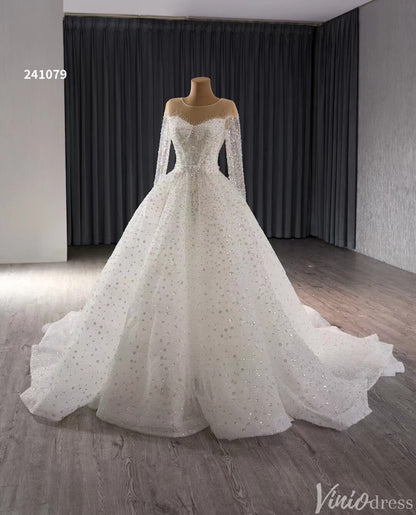 Convertible Two Piece Balll Gown Wedding Dresses with Long Sleeves 241079-wedding dresses 2025 -Viniodress-Ivory-Custom Size-