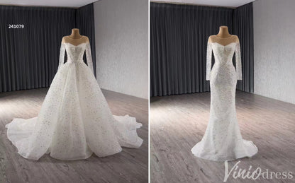 Convertible Two Piece Balll Gown Wedding Dresses with Long Sleeves 241079-wedding dresses 2025 -Viniodress-Ivory-Custom Size-