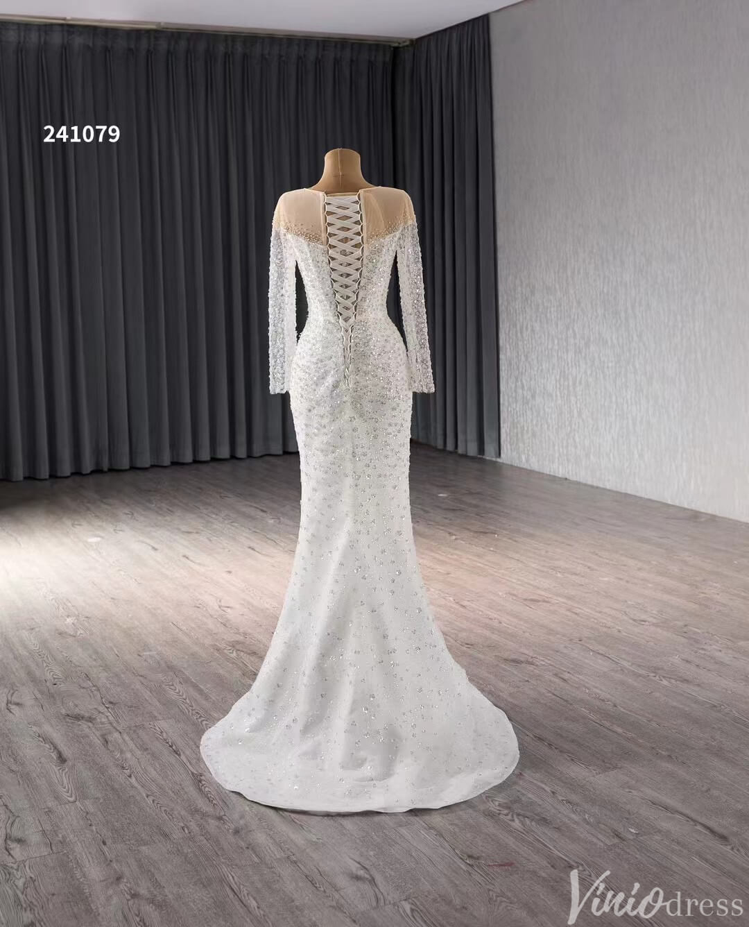 Convertible Two Piece Balll Gown Wedding Dresses with Long Sleeves 241079-wedding dresses 2025 -Viniodress-Ivory-Custom Size-