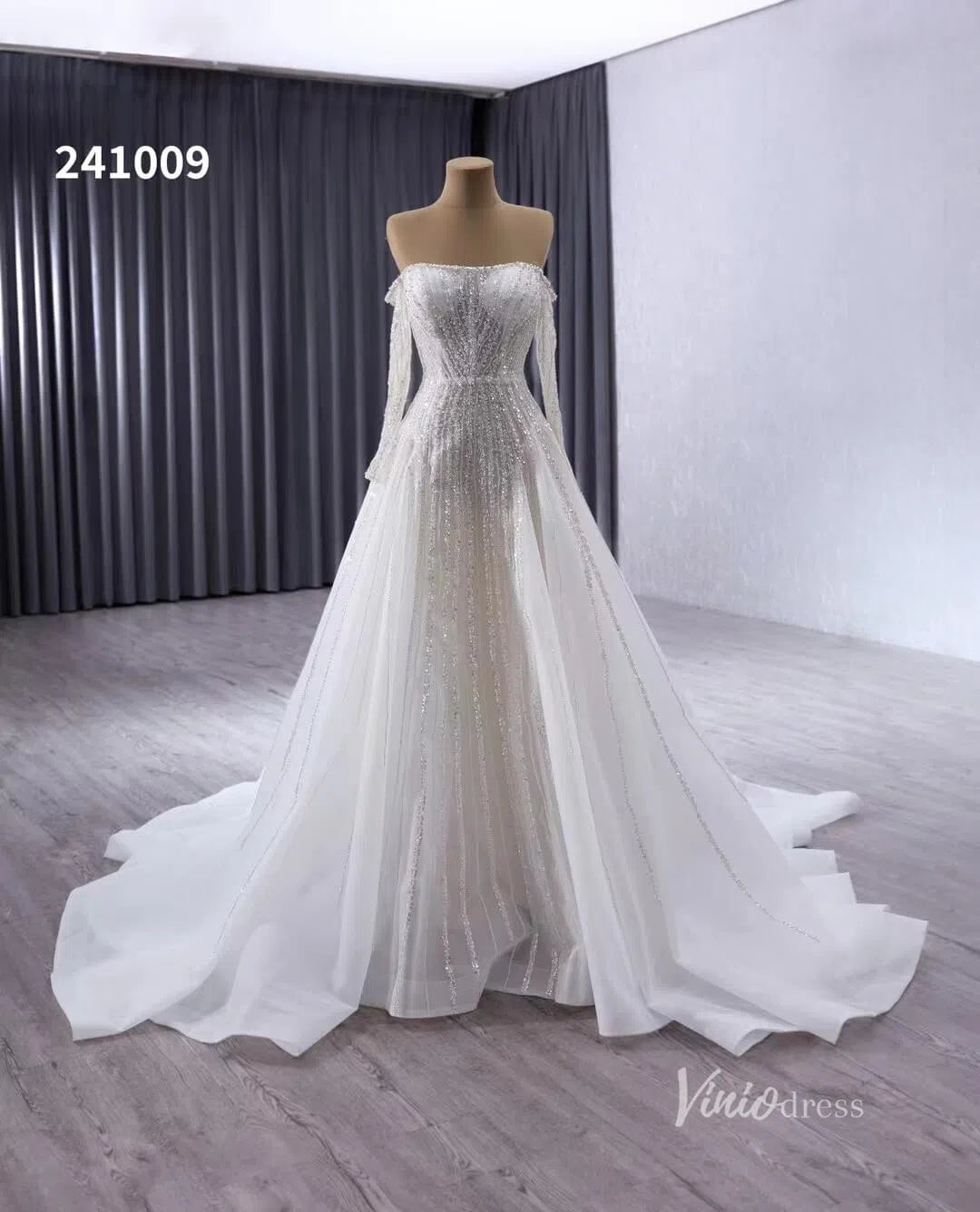 Convertible Wedding Dress with Removable Modest High Neck Bolero 241009-wedding dresses 2025 -Viniodress-Ivory-Custom Size-