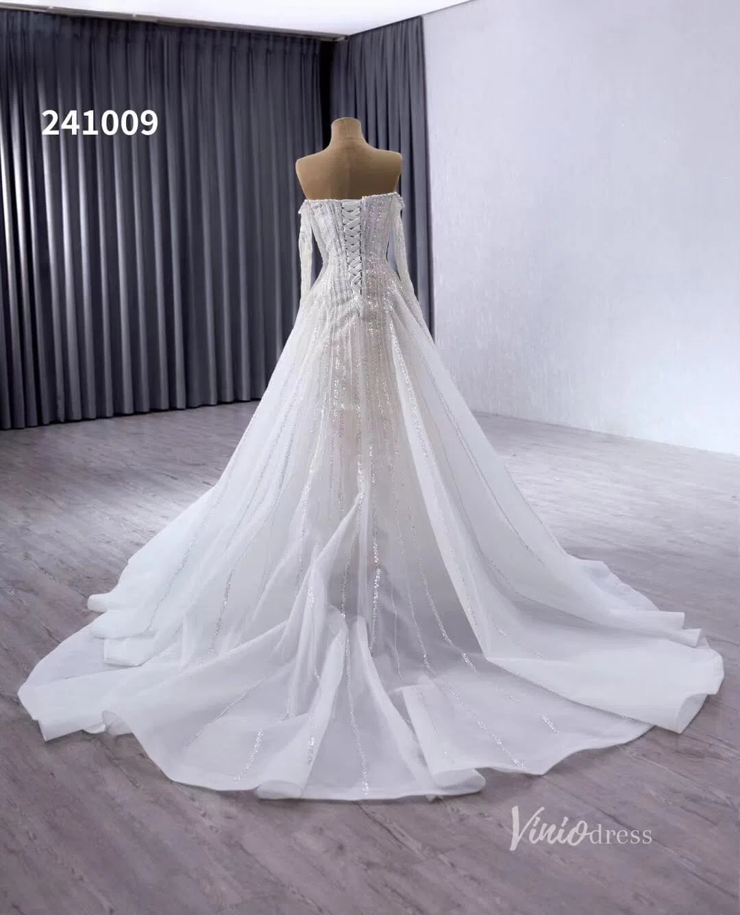 Convertible Wedding Dress with Removable Modest High Neck Bolero 241009-wedding dresses 2025 -Viniodress-Ivory-Custom Size-