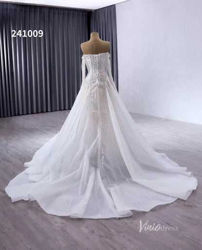 Convertible Wedding Dress with Removable Modest High Neck Bolero 241009-wedding dresses 2025 -Viniodress-Ivory-Custom Size-