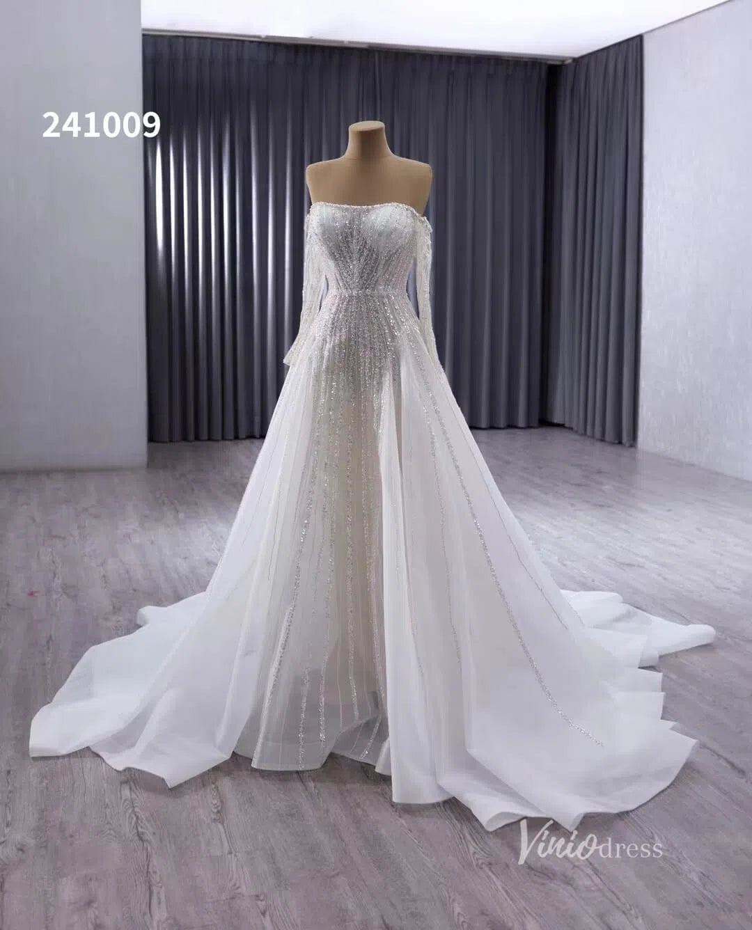 Convertible Wedding Dress with Removable Modest High Neck Bolero 241009-wedding dresses 2025 -Viniodress-Ivory-Custom Size-