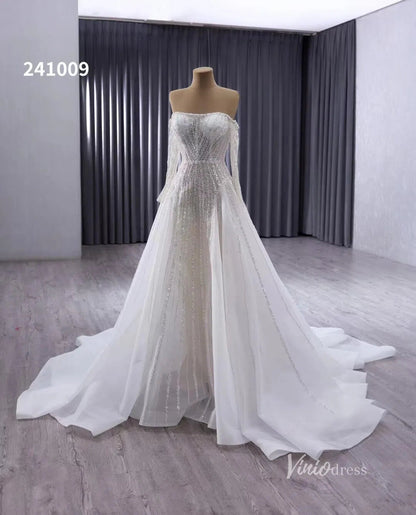 Convertible Wedding Dress with Removable Modest High Neck Bolero 241009-wedding dresses 2025 -Viniodress-Ivory-Custom Size-