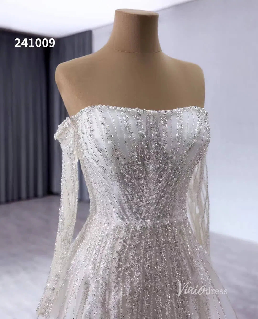 Convertible Wedding Dress with Removable Modest High Neck Bolero 241009-wedding dresses 2025 -Viniodress-Ivory-Custom Size-