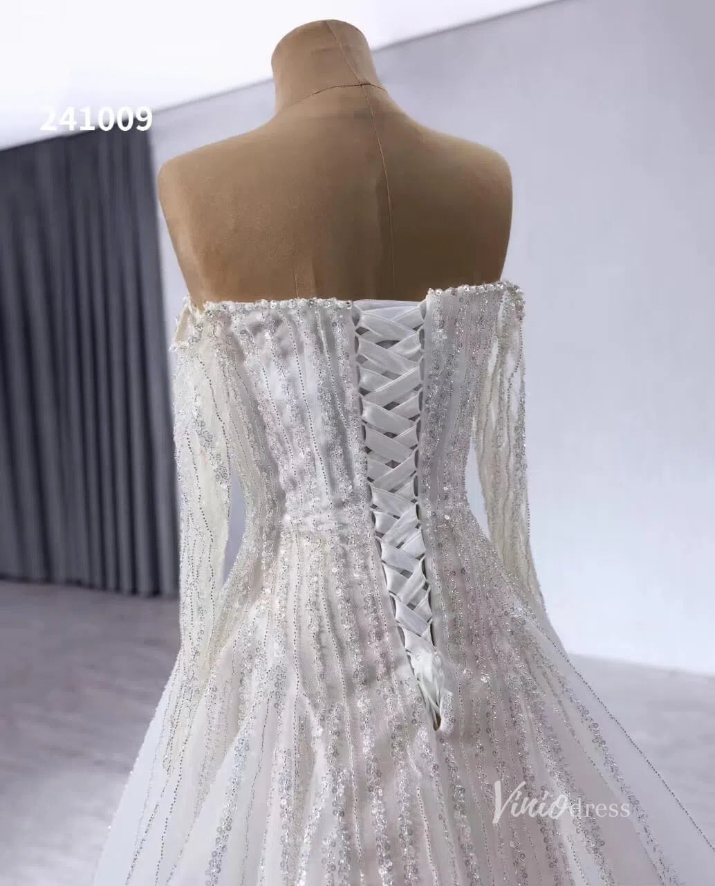 Convertible Wedding Dress with Removable Modest High Neck Bolero 241009-wedding dresses 2025 -Viniodress-Ivory-Custom Size-