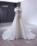 Convertible Wedding Dress with Removable Modest High Neck Bolero 241009