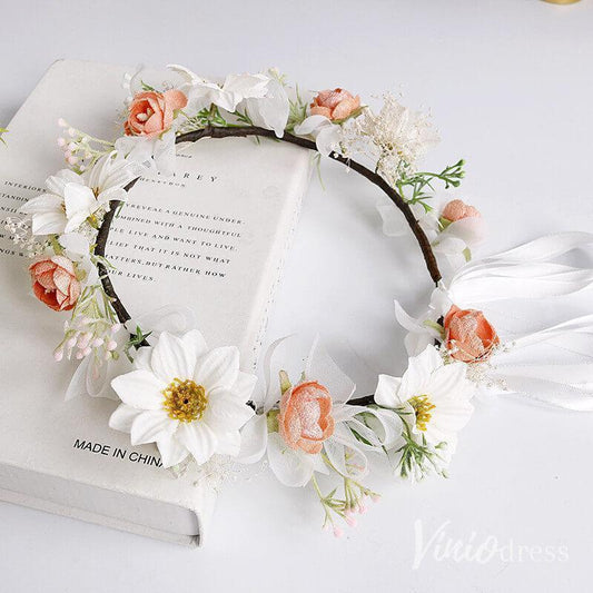 Coral and White Floral Crowns AC1262-Floral Crowns 2025 -Viniodress-As Picture-