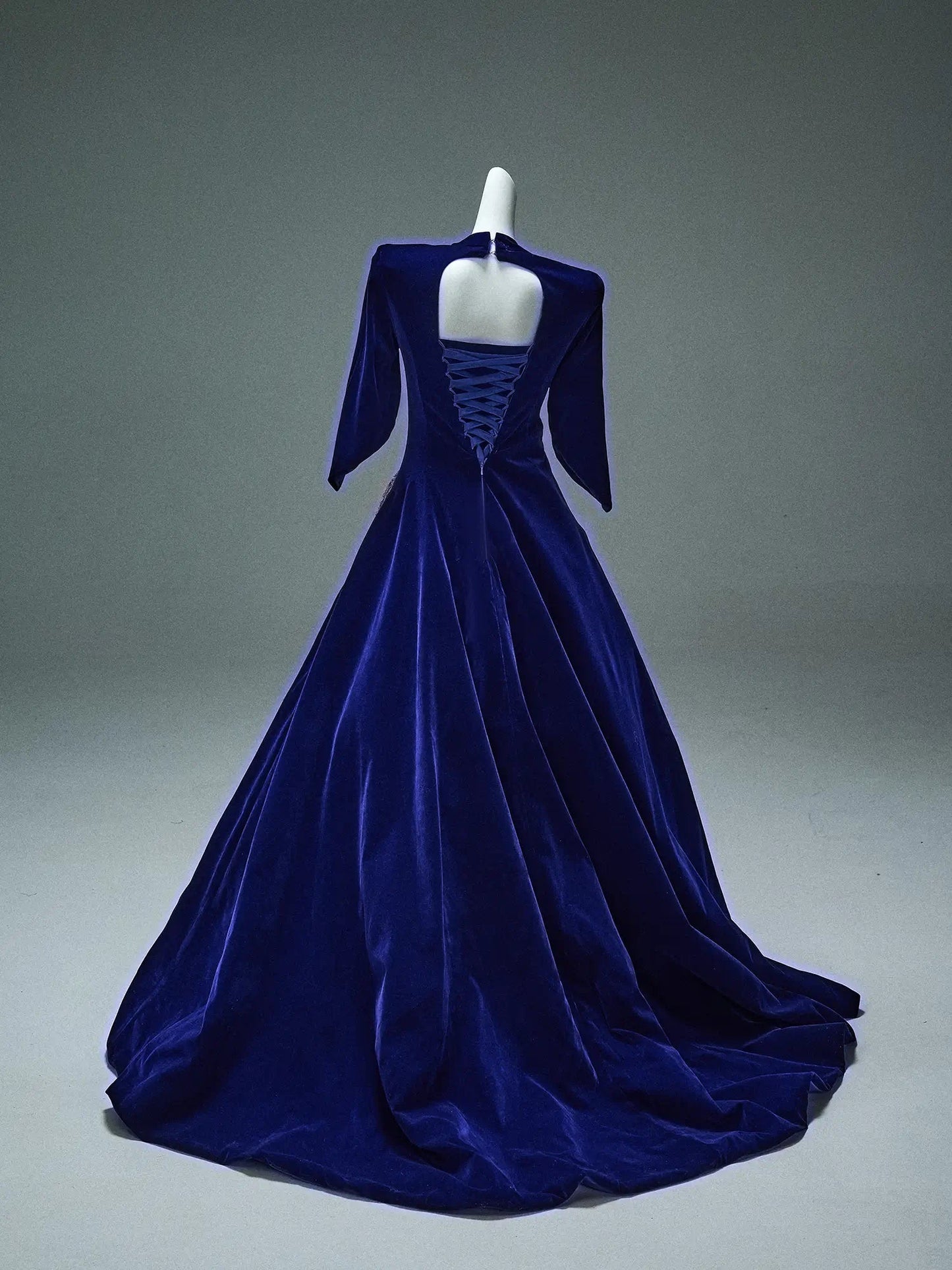 Royal Blue Velvet Prom Dresses with Plunging V - Neck, Short Sleeve & Corset Back - CQ0101 - ViniodressCouture GownBlueCustom Size - Formal Dresses - Ball Gowns