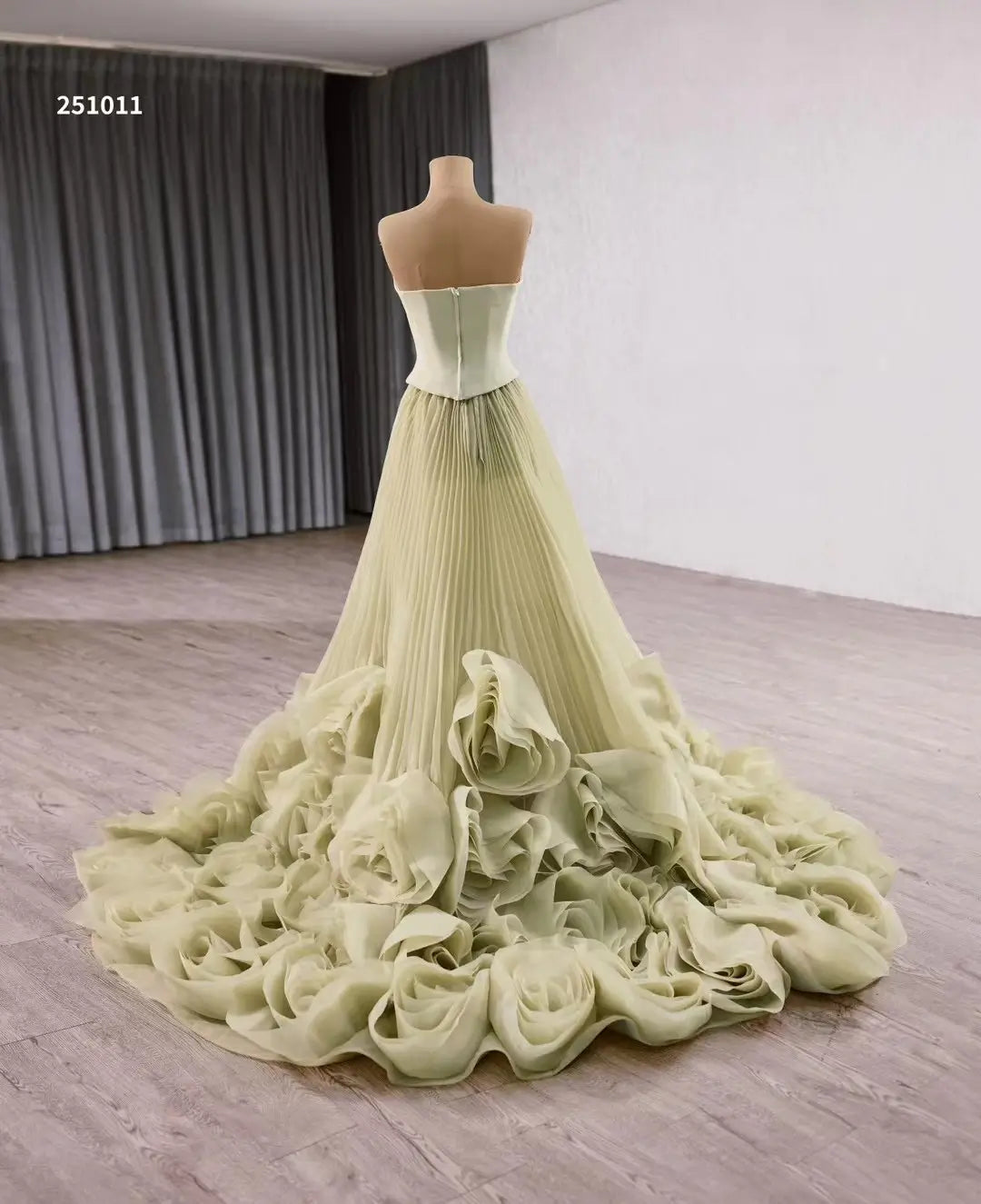 Sage Green Rosette Gala Dress Strapless Unique Formal Gown 251011 - ViniodressCouture GownSageCustom Size - Formal Dresses - Ball Gowns