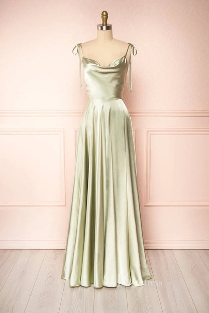Cowl Neck Silky Satin Long Prom Dress with Slit Spaghetti Strao FD1642-prom dresses 2025 -Viniodress-Emerald Green-Custom Size-