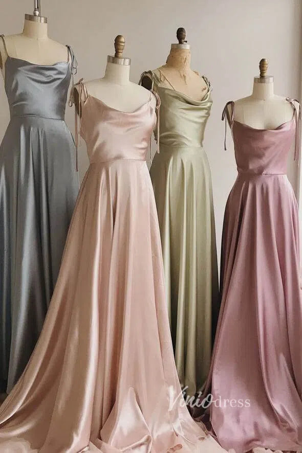 Cowl Neck Silky Satin Long Prom Dress with Slit Spaghetti Strao FD1642-prom dresses 2025 -Viniodress-Emerald Green-Custom Size-