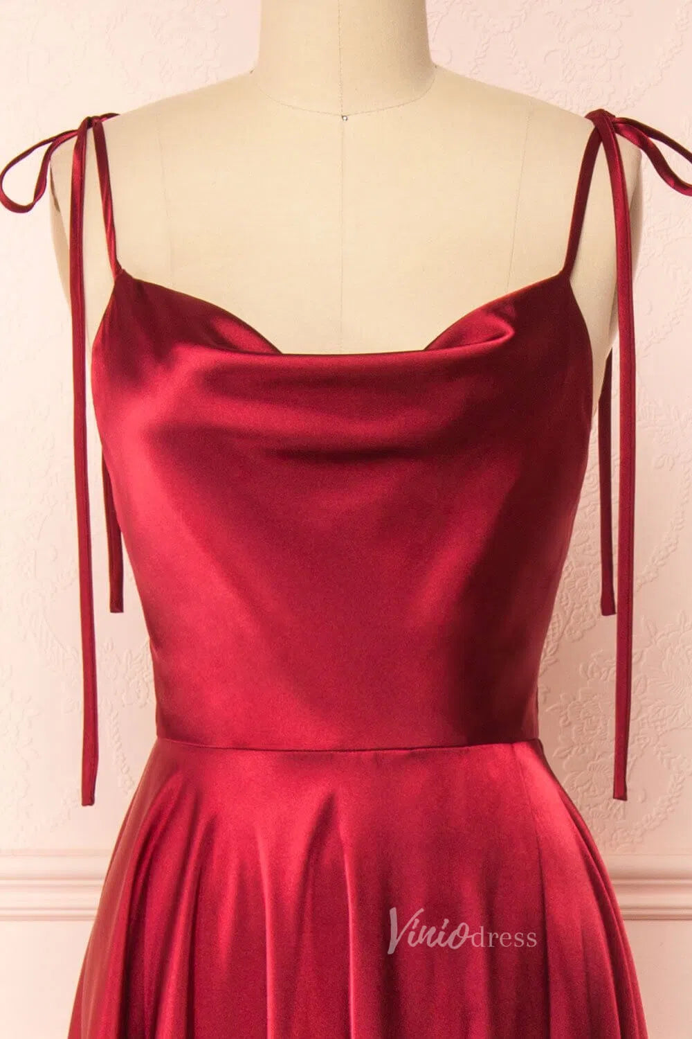 Cowl Neck Silky Satin Long Prom Dress with Slit Spaghetti Strao FD1642-prom dresses 2025 -Viniodress-Emerald Green-Custom Size-