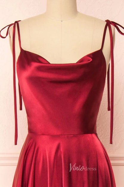 Cowl Neck Silky Satin Long Prom Dress with Slit Spaghetti Strao FD1642-prom dresses 2025 -Viniodress-Emerald Green-Custom Size-