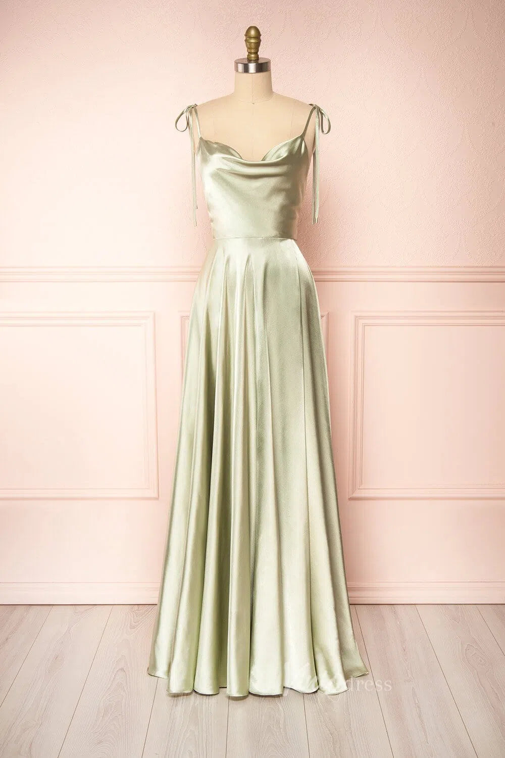 Cowl Neck Silky Satin Long Prom Dress with Slit Spaghetti Strao FD1642-prom dresses-Viniodress-Viniodress