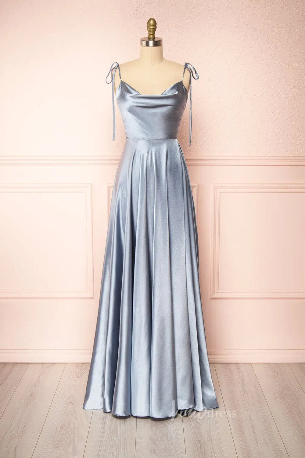 Cowl Neck Silky Satin Long Prom Dress with Slit Spaghetti Strao FD1642-prom dresses-Viniodress-Viniodress