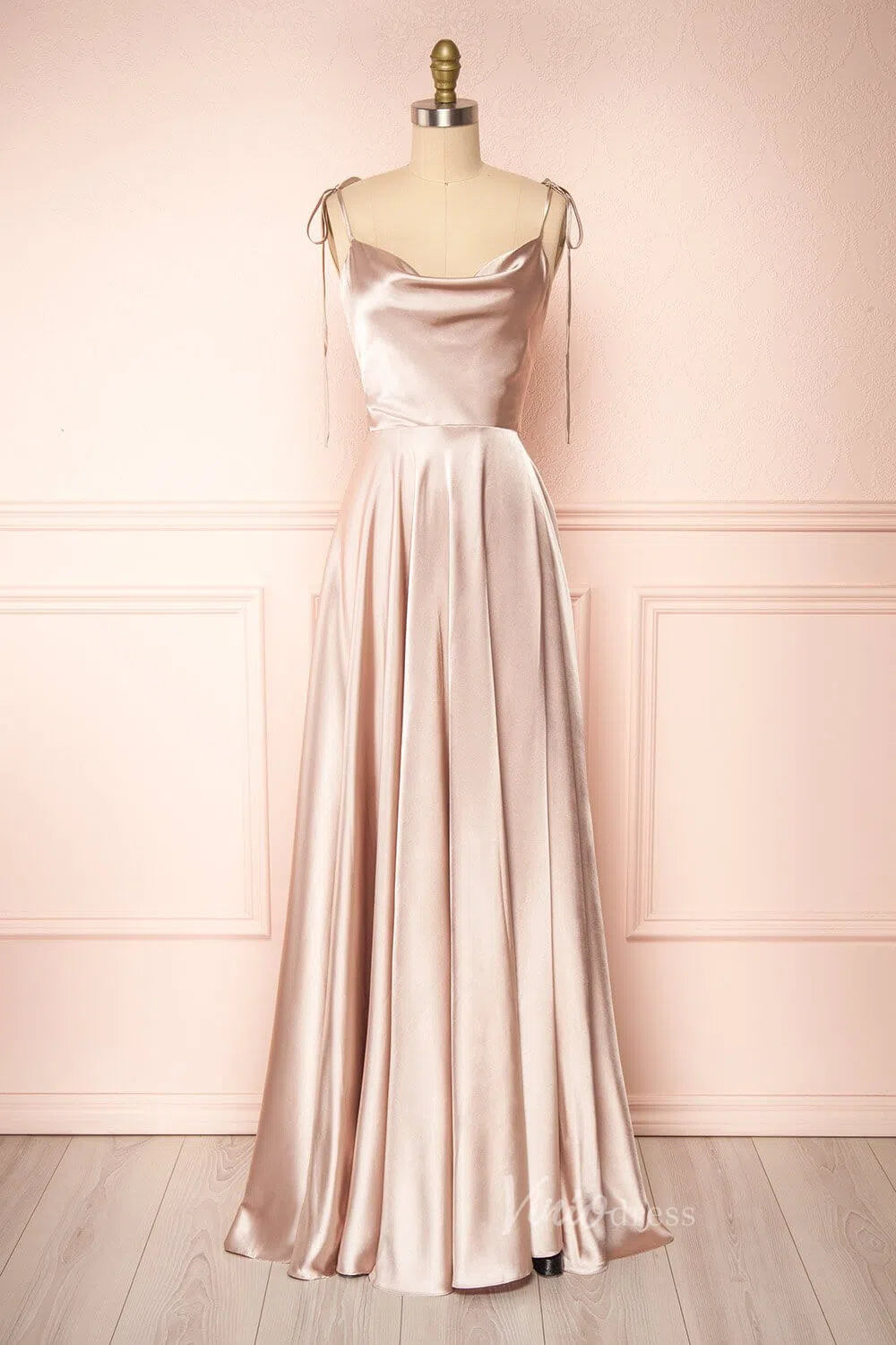 Cowl Neck Silky Satin Long Prom Dress with Slit Spaghetti Strao FD1642-prom dresses-Viniodress-Viniodress