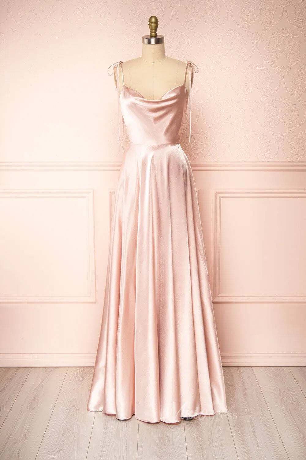 Cowl Neck Silky Satin Long Prom Dress with Slit Spaghetti Strao FD1642-prom dresses-Viniodress-Viniodress