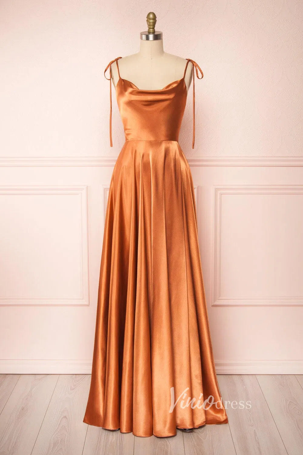 Cowl Neck Silky Satin Long Prom Dress with Slit Spaghetti Strao FD1642-prom dresses-Viniodress-Viniodress