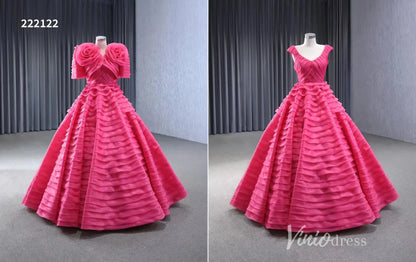 Crimson Pink Tiered Ball Gown Detachable Bolero Wedding Dresses 222122-Quinceanera Dresses 2025 -Viniodress-Pink-Custom Size-