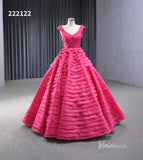 Crimson Pink Tiered Ball Gown Detachable Bolero Wedding Dresses 222122-Quinceanera Dresses-Viniodress-Viniodress