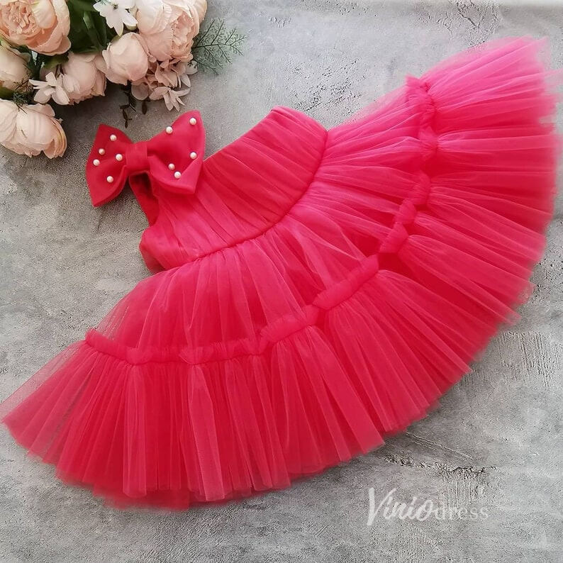 Crimson Red Flower Girl Dress One Shoulder GL1113-flower girl dresses 2025 -Viniodress-Crimson-Custom Size-