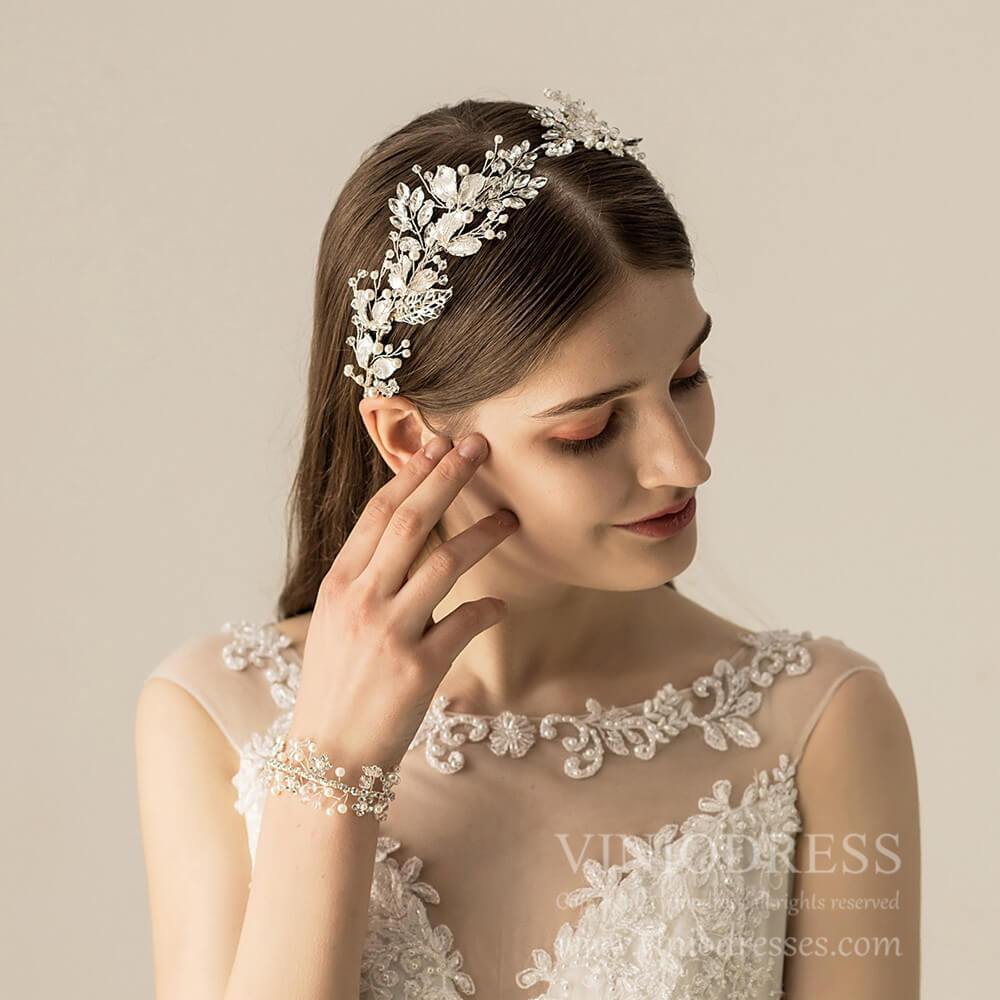 Crystal and Pearl Bridal Hair Vine AC1198-Headpieces 2025 -Viniodress-Headband-