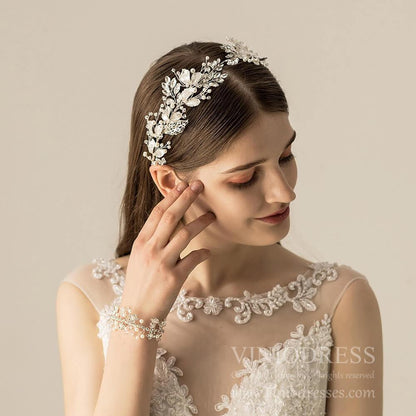 Crystal and Pearl Bridal Hair Vine AC1198-Headpieces 2025 -Viniodress-Headband-