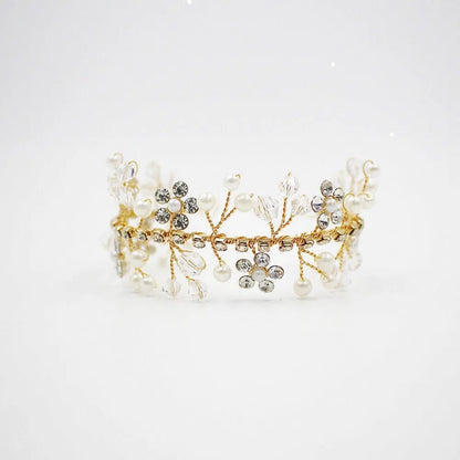 Crystal and Pearl Spray Cuff Bracelet AC1096-Bridal Jewelry 2025 -Viniodress-Gold-
