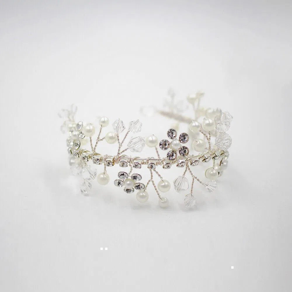 Crystal and Pearl Spray Cuff Bracelet AC1096-Bridal Jewelry 2025 -Viniodress-Silver-