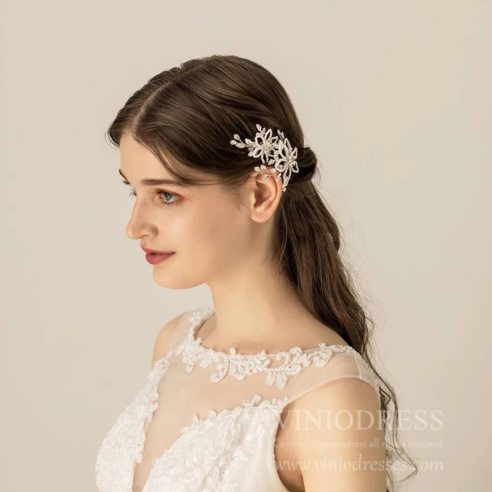 Crystal and Pearls Flower Hairpins AC1109-Headpieces 2025 -Viniodress-Silver-