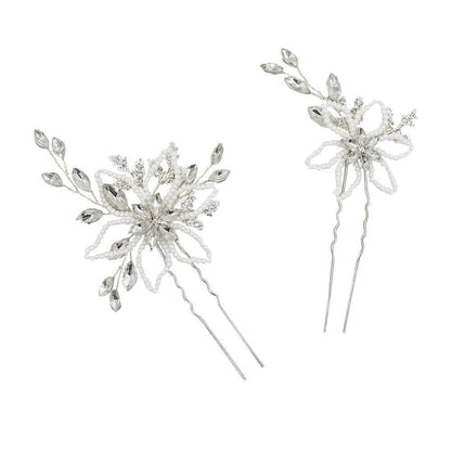 Crystal and Pearls Flower Hairpins AC1109-Headpieces 2025 -Viniodress-Silver-