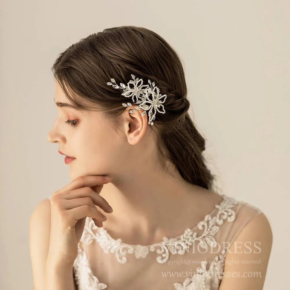 Crystal and Pearls Flower Hairpins AC1109-Headpieces 2025 -Viniodress-Silver-