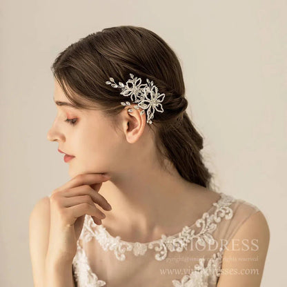 Crystal and Pearls Flower Hairpins AC1109-Headpieces 2025 -Viniodress-Silver-