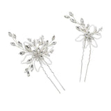 Crystal and Pearls Flower Hairpins AC1109-Headpieces-Viniodress-Silver-Viniodress