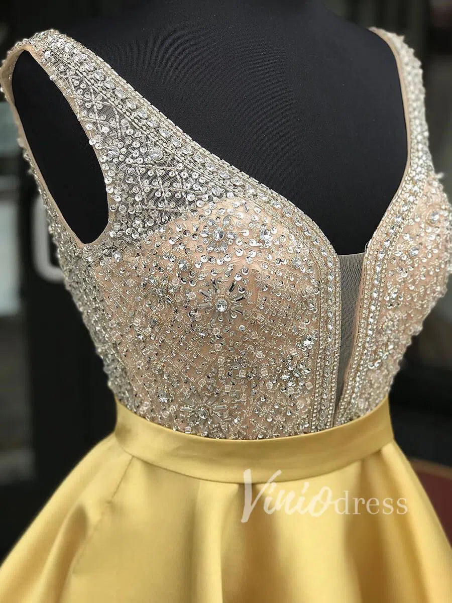 Short Prom Dresses 2025 Crystal Beaded Gold Homecoming Dresses with Pockets SD1150-homecoming dresses-Viniodress-Gold-Custom Size-Viniodress