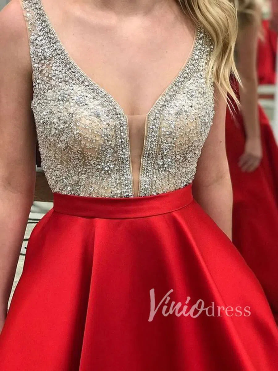 Short Prom Dresses 2025 Crystal Beaded Gold Homecoming Dresses with Pockets SD1150-homecoming dresses-Viniodress-Red-Custom Size-Viniodress